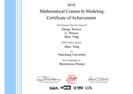 Mathematical Contest In Modeling Certificate of Achievement (Meritorious Winner)